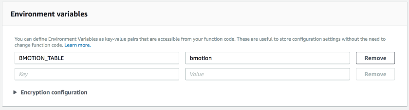 Screenshot of configuring environment variables for Lambda